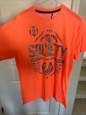 Men’s Society Neon Orange Graphic Short Sleeve Tee Large NWT